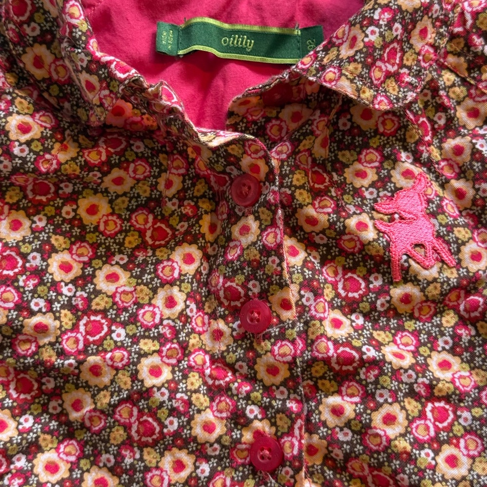 Oilily Multicolor Floral Button-Front Dress with Pink Embroidery - Picture 2 of 5
